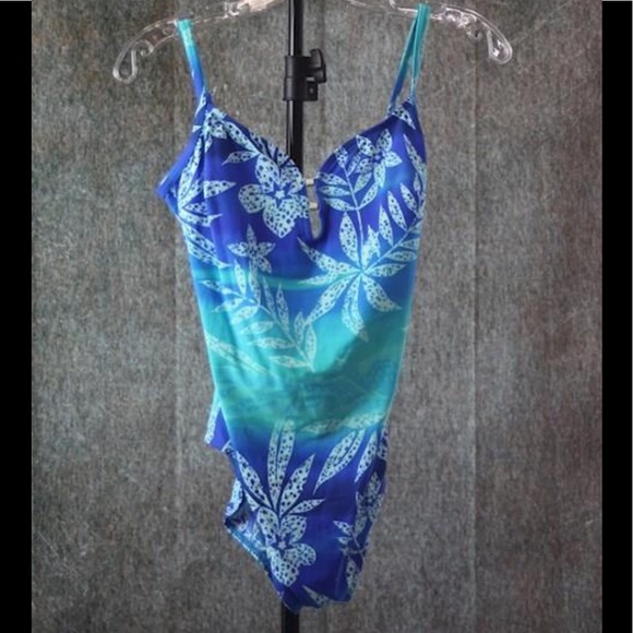 Christina Other - Christina Bust Enhancer Tummy Tamer Blue “ombré leaf” tropical one piece Nwt